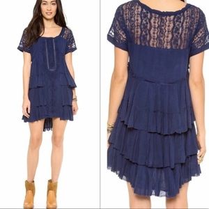 Free People Navy Ruffle Tunic Dress